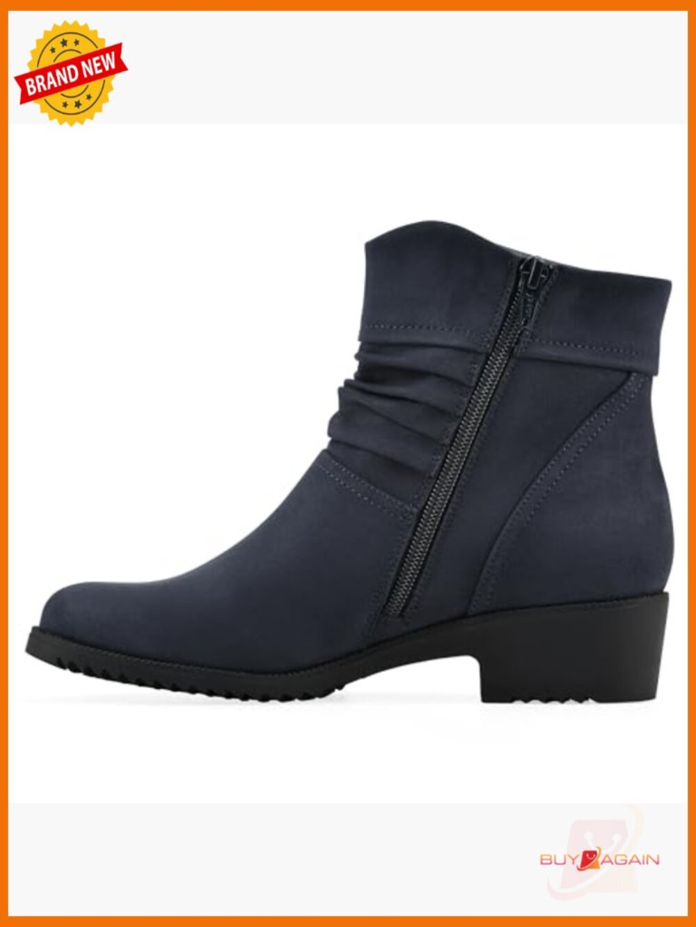 Cushioned Ankle Booties with Ruched Detail - Zip Closure - Picture 4 of 7